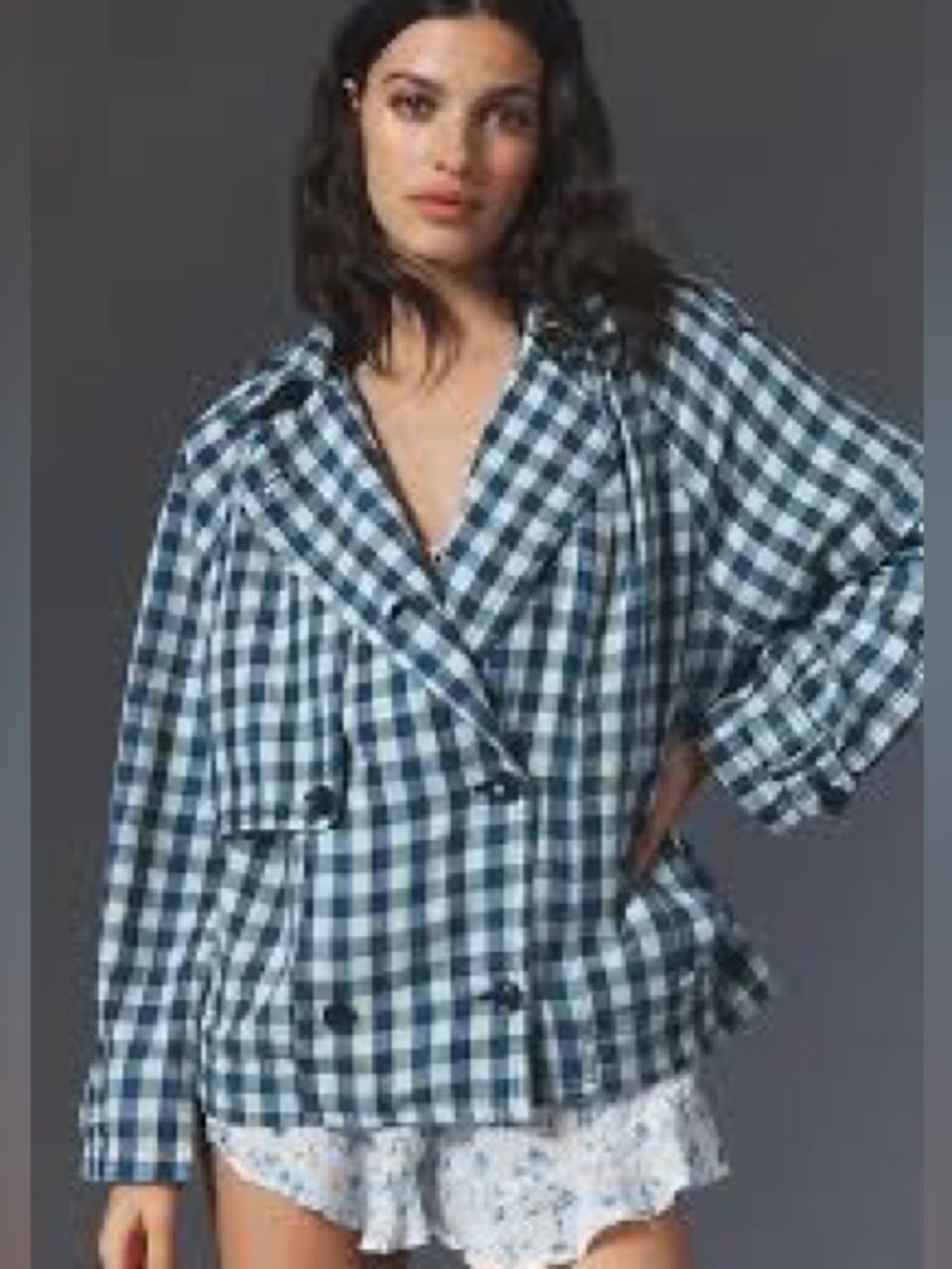 NWT By Anthropologie Blue Gingham Trench Jacket Coat Double Breasted Small